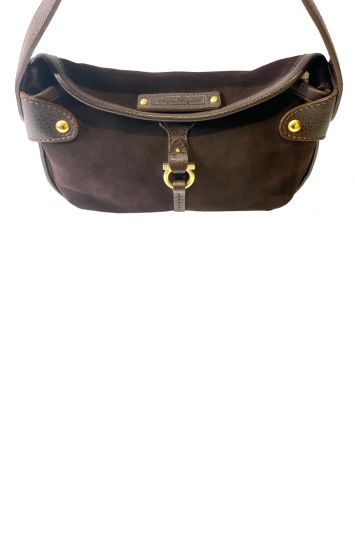 SALVATORE FERRAGAMO BROWN SUEDE GANCINI BAG