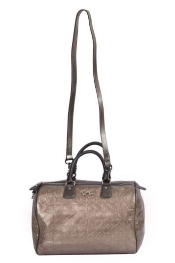 Salvatore Ferragamo Metallic Brown Gancini Embossed Leather Handbag