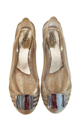 SALVATORE FERRAGAMO METALLIC GLITTER FLATS