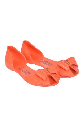 Salvatore Ferragamo Orange Jelly Bow Flats