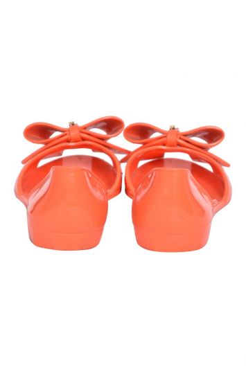 Salvatore Ferragamo Orange Jelly Bow Flats