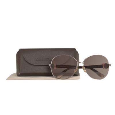 SALVATORE FERRAGAMO SHINY GOLD ROUND SUNGLASSES