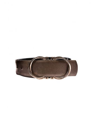 SALVATORE FERRAGAMO SILVER GREY GANCINI REVERSIBLE BELT