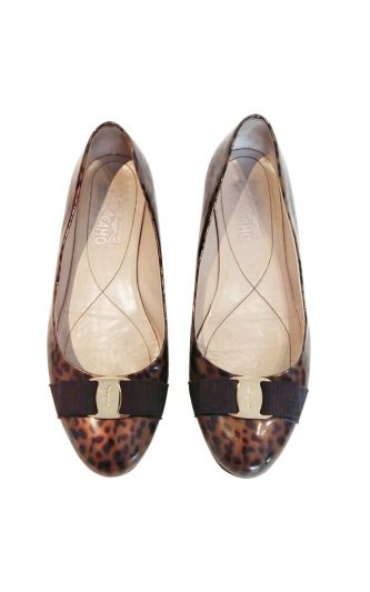 SALVATORE FERRAGAMO VARA BOW LEOPARD PRINT FLATS