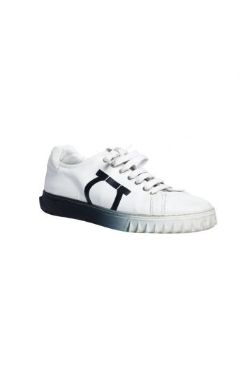 Salvatore Ferragamo White Leather Cube 8 Logo Low Top Sneakers