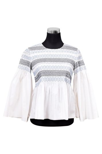 See By Chloe White Cotton Smocked Top