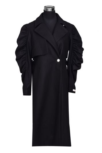 Ted Baker Zylaa Wool and Cashmere Blend Puff Shoulder Long Wrap Coat