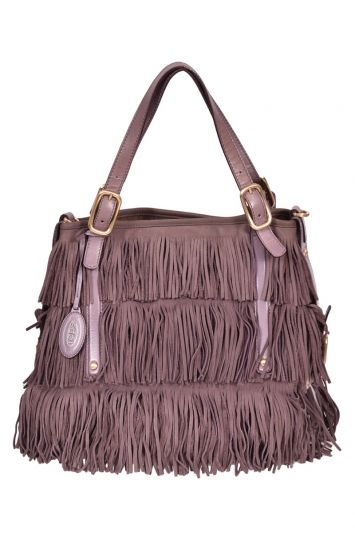 Tod’s Brown Suede and Leather Line Fringe Media Tote Bag