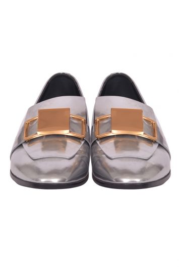 Tod’s Mettalic Silver Leather Slip-On Loafers