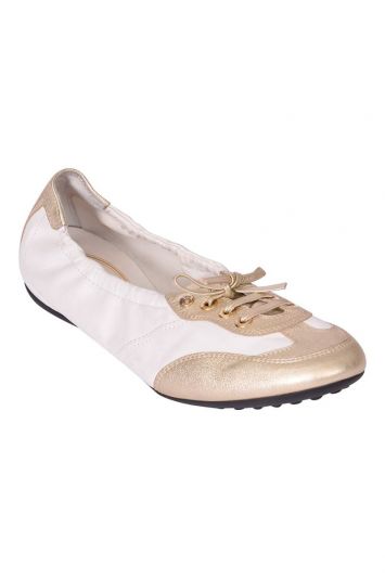 Tod’s White/Gold Leather and SeudeGomma Lace Ballerinas