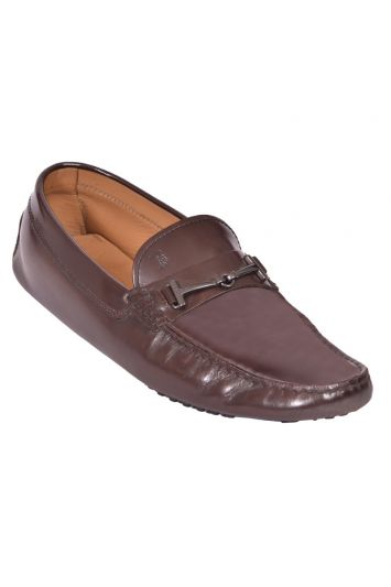 Tods Brown Safiano Leather loafer