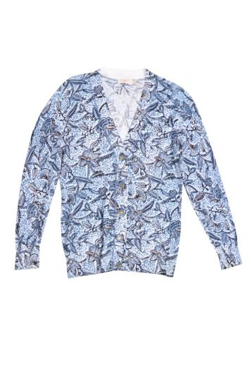 Tory Burch Blue Printed V-neck Cardigan