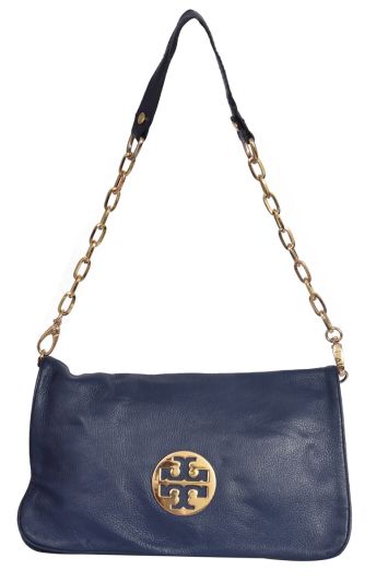 TORY BURCH LEATHER LOGO FLAP CLUTCH SHOULDER BAG