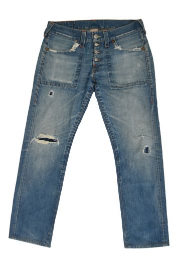 True Religion Ripped Button Denim Jeans