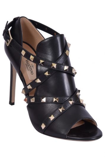 Valentino Black Leather Ankle Wrap Sandals
