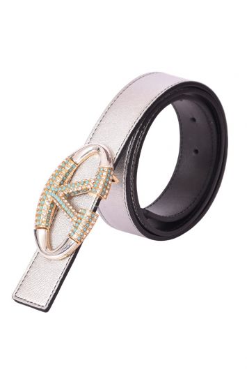 Valentino Garavani V Logo Crystal-embellished Leather Belt