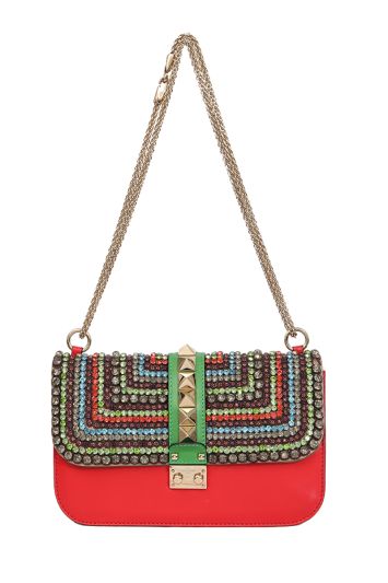 Valentino Garavani Limited Edition Multicolour Crystal Embellished Glam Lock Shoulder  Bag