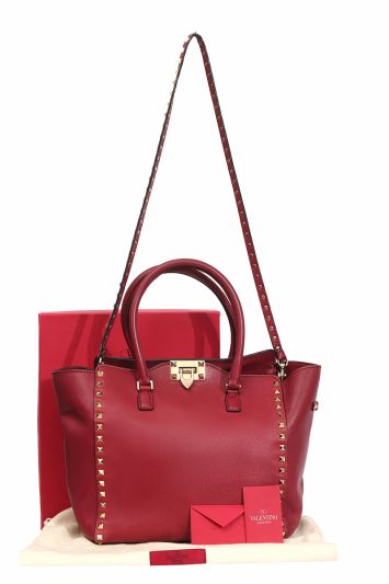 Valentino Red Leather Rockstud Trapeze Bag