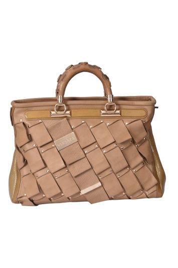 Versace Beige Braided Satchel Bag