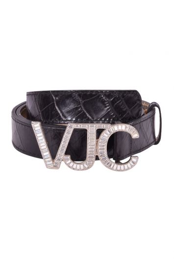 Versace Jeans Couture Crystal  Logo Leather Belt