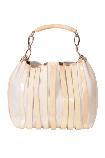 Versace Off White Stripped Leather Hobo Bag