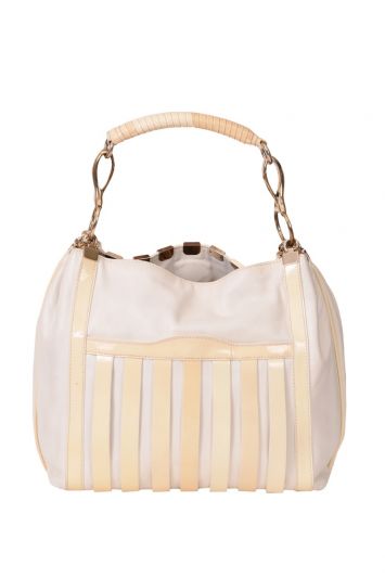 Versace Off White Stripped Leather Hobo Bag