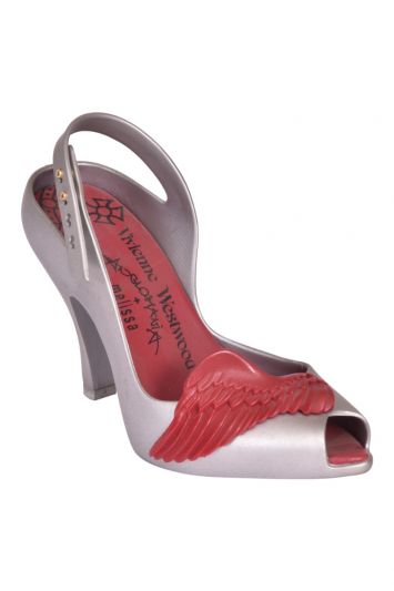 Vivienne Westwood X Melissa The Lady Dragon Wing Silver Jelly Slingback Peep Toe Heels