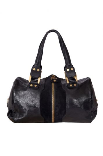 Jimmy Choo Black Patent Leather and Suede Mona Tote Bag