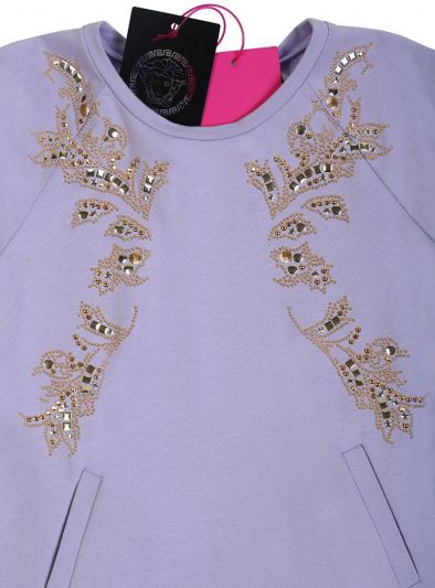 YOUNG VERSACE LILAC GOLD BAROQUE EMBROIDERED DRESS