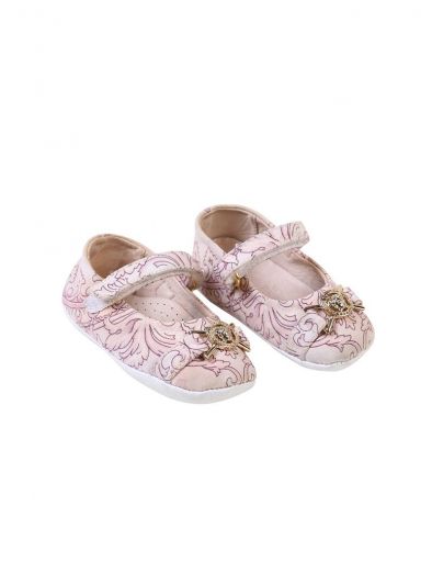 YOUNG VERSACE PINK BAROQUE PRINT MEDUSA CRIB SHOES