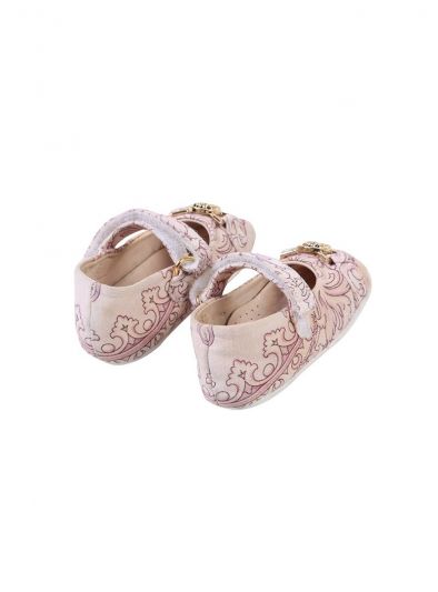 YOUNG VERSACE PINK BAROQUE PRINT MEDUSA CRIB SHOES