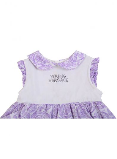 YOUNG VERSACE WHITE & LILAC BAROQUE PRINT LAYERED FROCK