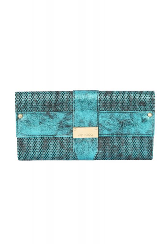 JIMMY CHOO LEATHER TURQUOISE CLUTCH