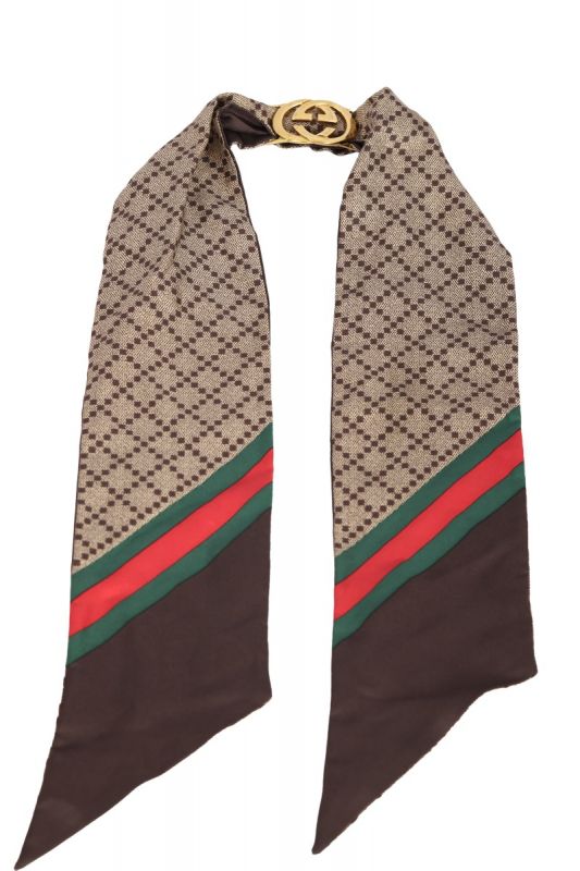 GUCCI GG DAMIANTE WEB GOL BUCKLE SILK TWILL SCARF
