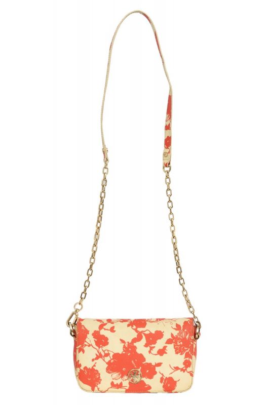 TORY BURCH ORANGE FLORAL ROBINSON LEATHER CROSSBODY BAG 