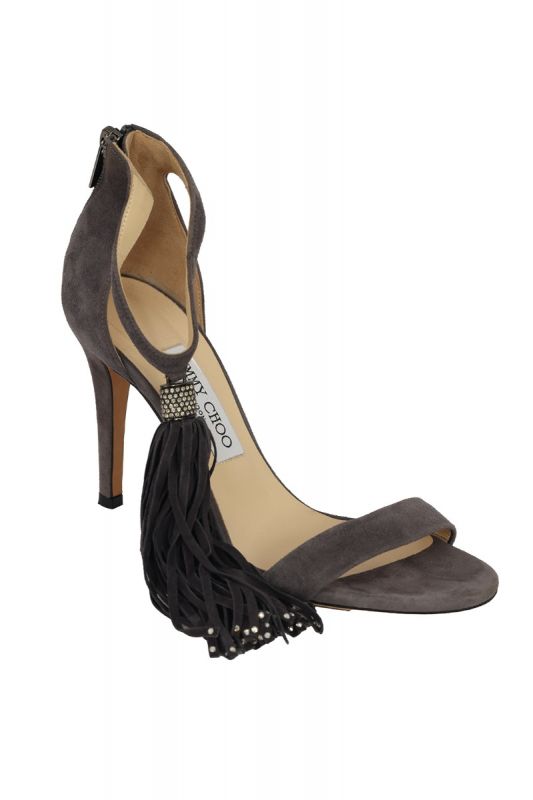 JIMMY CHOO SIZE- EU 37.5 GREY TASSEL ACCENTS SANDALS