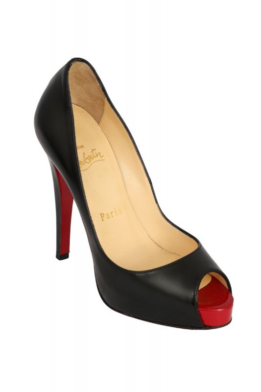 CHRISTIAN LOUBOUTIN SIZE- 35 BLACK LEATHER VERY PRIVE 120 PEEP-TOE PUMPS