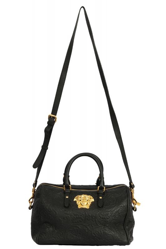 VERSACE MEDUSA EMBOSSED LEATHER BOWLING BAG  