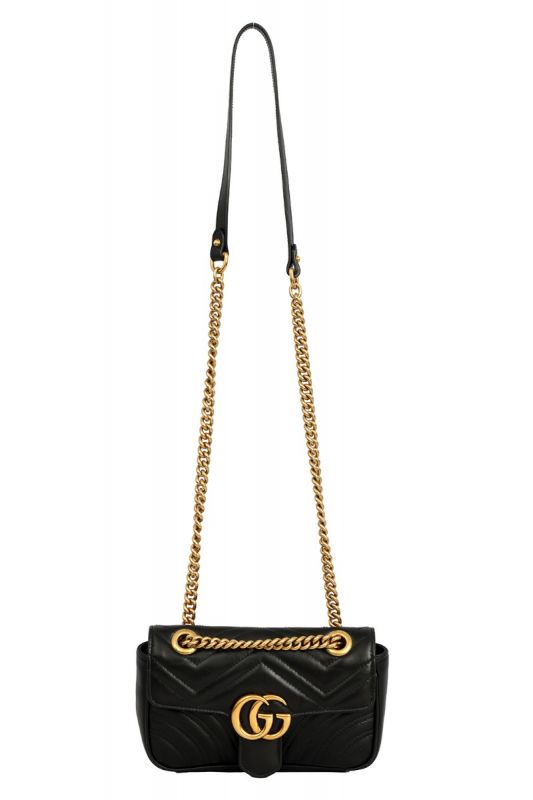 GUCCI BLACK MARMONT SMALL MATELASSE LEATHER SHOULDER BAG  