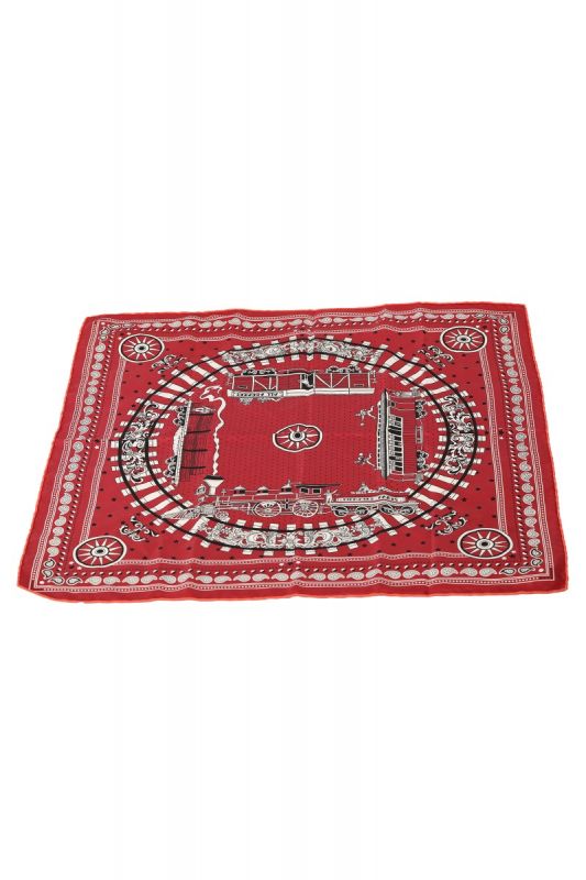 HERMES ALL ABOARD RED BANDANA SILK SCARF