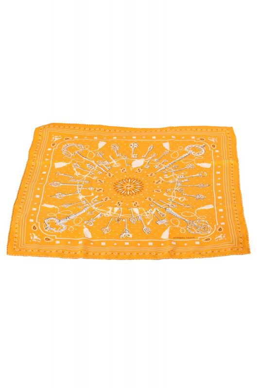 HERMES LES CLES YELLOW BANDANA SILK SCARF