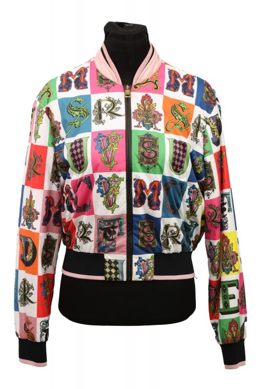 VERSACE SIZE MEDIUM ALPHABET PRINT BOMBER JACKET