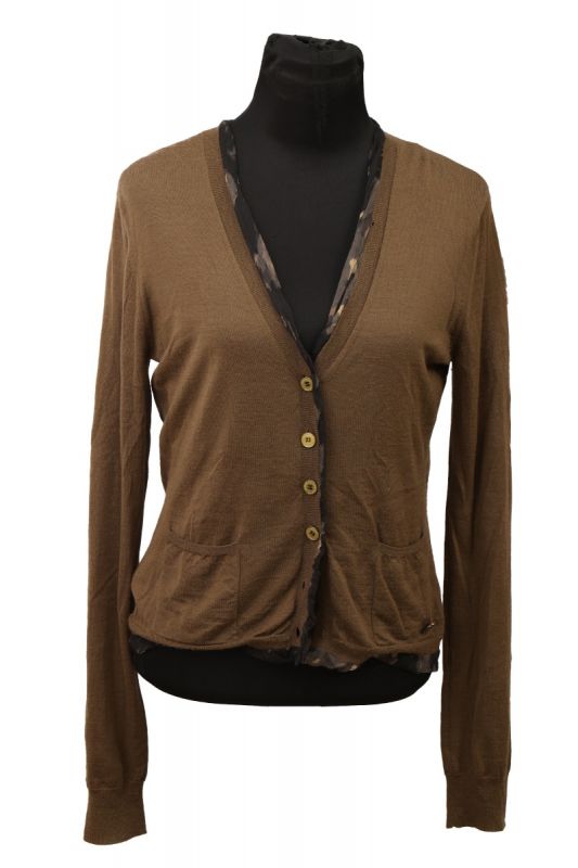 BURBERRY SIZE SMALL BROWN V-NECK CARDIGAN 