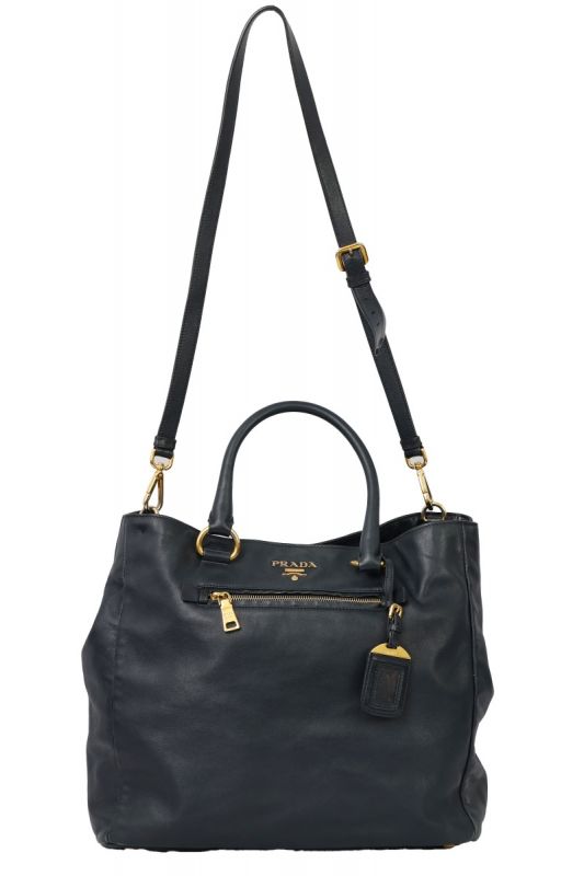 PRADA SOFT CALFSKIN LEATHER SHOPPING TOTE BAG  