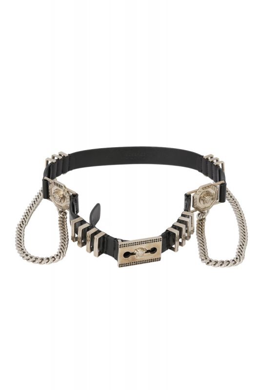 VERSACE SIZE- 75 CM/ 30 INCHBLACK MEDUSA LEATHER BOLTS CHAIN BELT