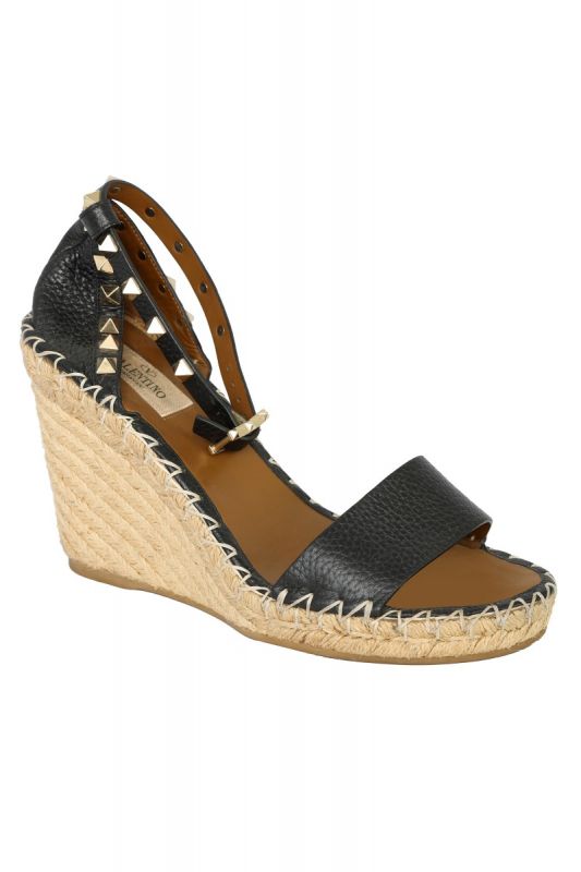 VALENTINO GARAVANI BLACK DOUBLE ROCKSTUD WEDGE HEELED SANDALS