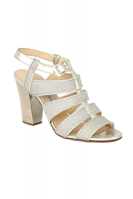 JIMMY CHOO SIZE-EU 39 SILVER STRAPPY BLOCK HEEL SANDALS