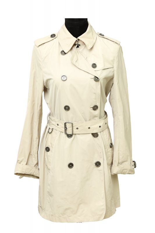 BURBERRYSIZE-UK 10 LIGHT BEIGE SYNTHETIC DOUBLE BREASTED BELTED TRENCH COAT