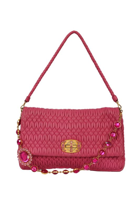MIU MIU CYSTAL FUSCHIA LEATHER HANDBAG