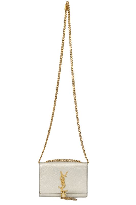 YVES SAINT LAURENT SILVER EXOTIC LEATHER   KATE TASSEL CROSSBODY BAG 